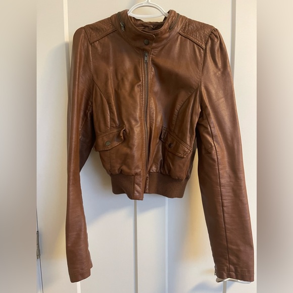Brown pleather crop jacket - Picture 2 of 3